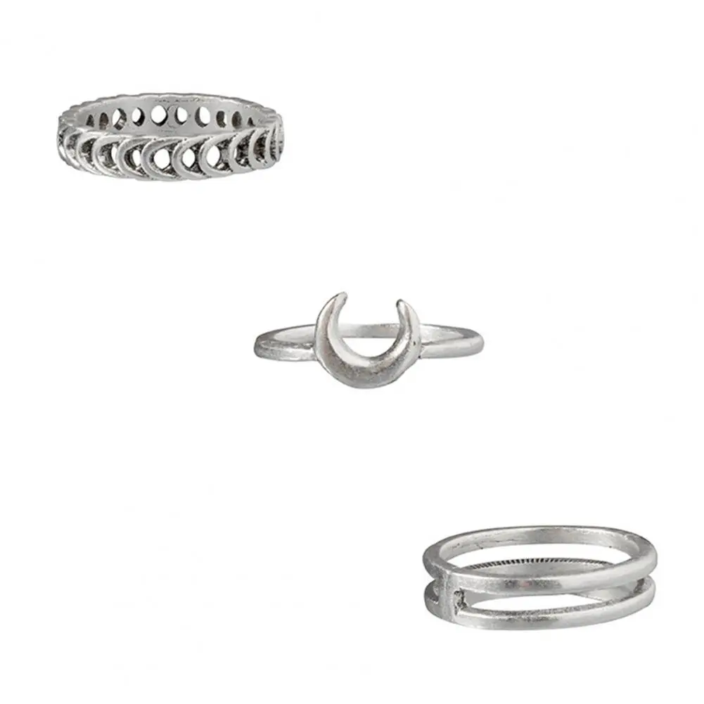 7Pcs Alloy Finger Rings Cross Moon Electroplate Leaf Shap Rings Vintage Leaf 7-Piece Ring Set