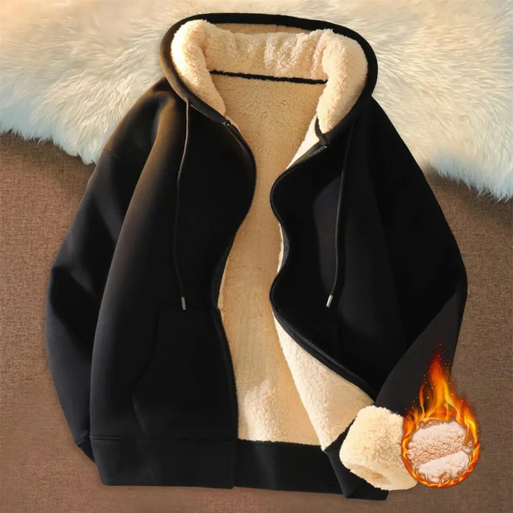 Polar Fleece Lamb Wool Sweatshirt PLush Men Hoodie Jacket Autumn Winter Thickened Fleece Lined Korean Trendy Cardigan Jacket