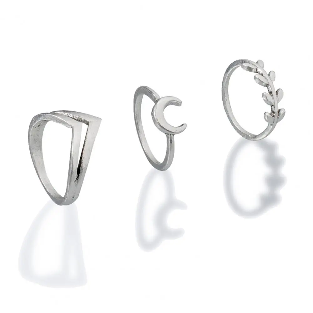 7Pcs Alloy Finger Rings Cross Moon Electroplate Leaf Shap Rings Vintage Leaf 7-Piece Ring Set