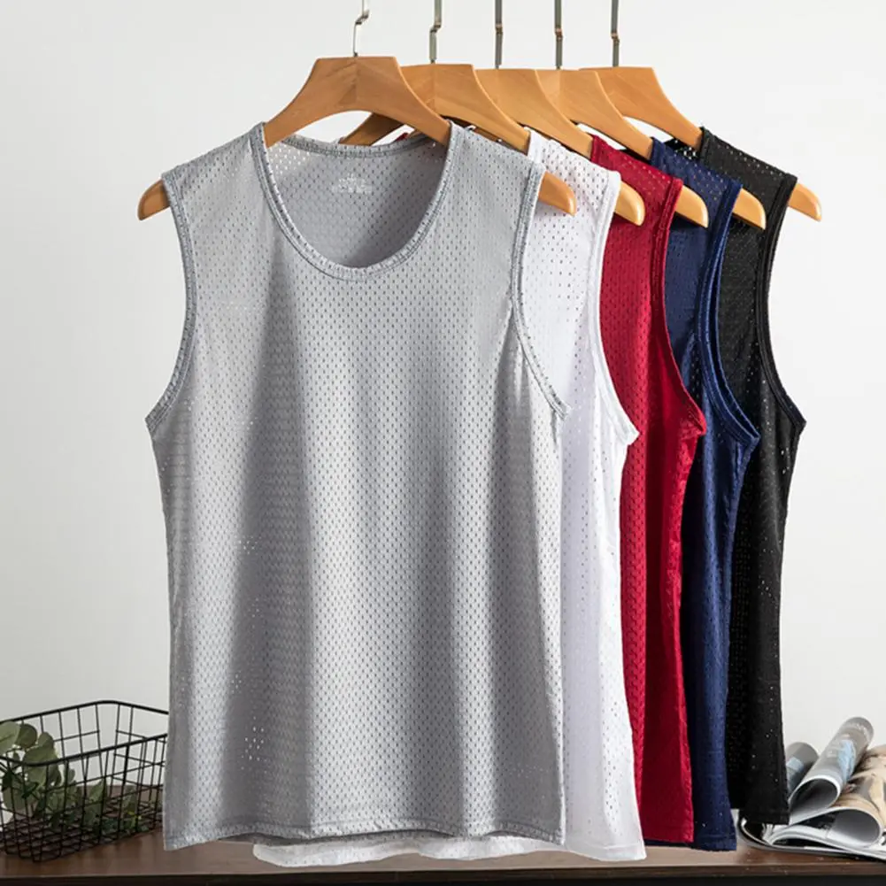 Men Sport Vest Pullover Men Summer Vest Quick Dry Solid Color Small Holes Sport Vest Sweat Absorption Gym Workout Men Tank Top