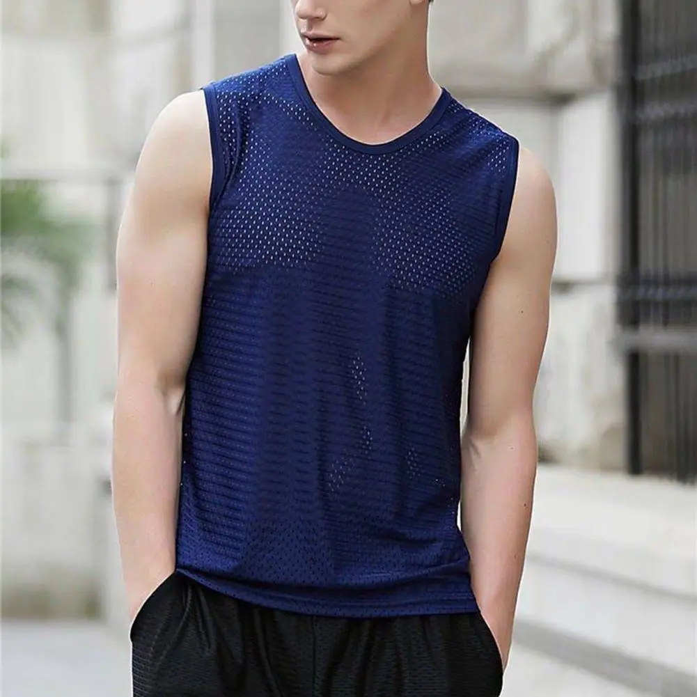 Men Sport Vest Pullover Men Summer Vest Quick Dry Solid Color Small Holes Sport Vest Sweat Absorption Gym Workout Men Tank Top
