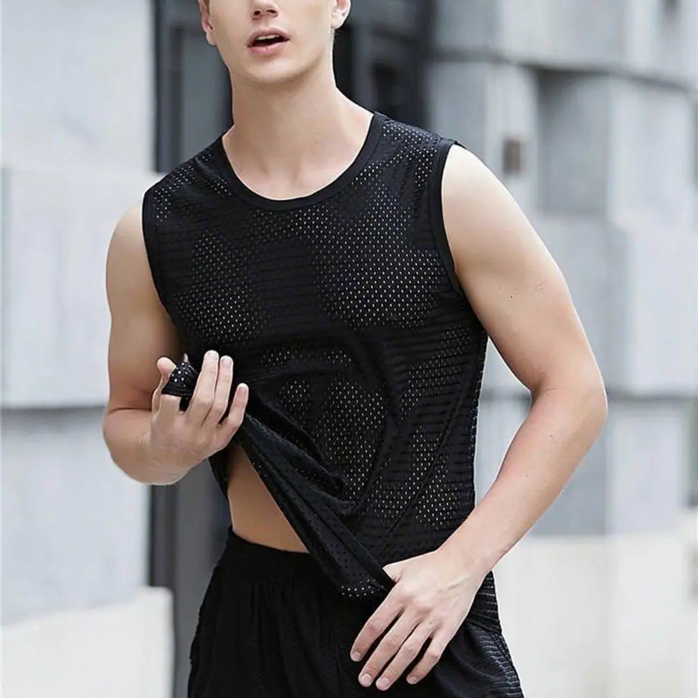 Men Sport Vest Pullover Men Summer Vest Quick Dry Solid Color Small Holes Sport Vest Sweat Absorption Gym Workout Men Tank Top
