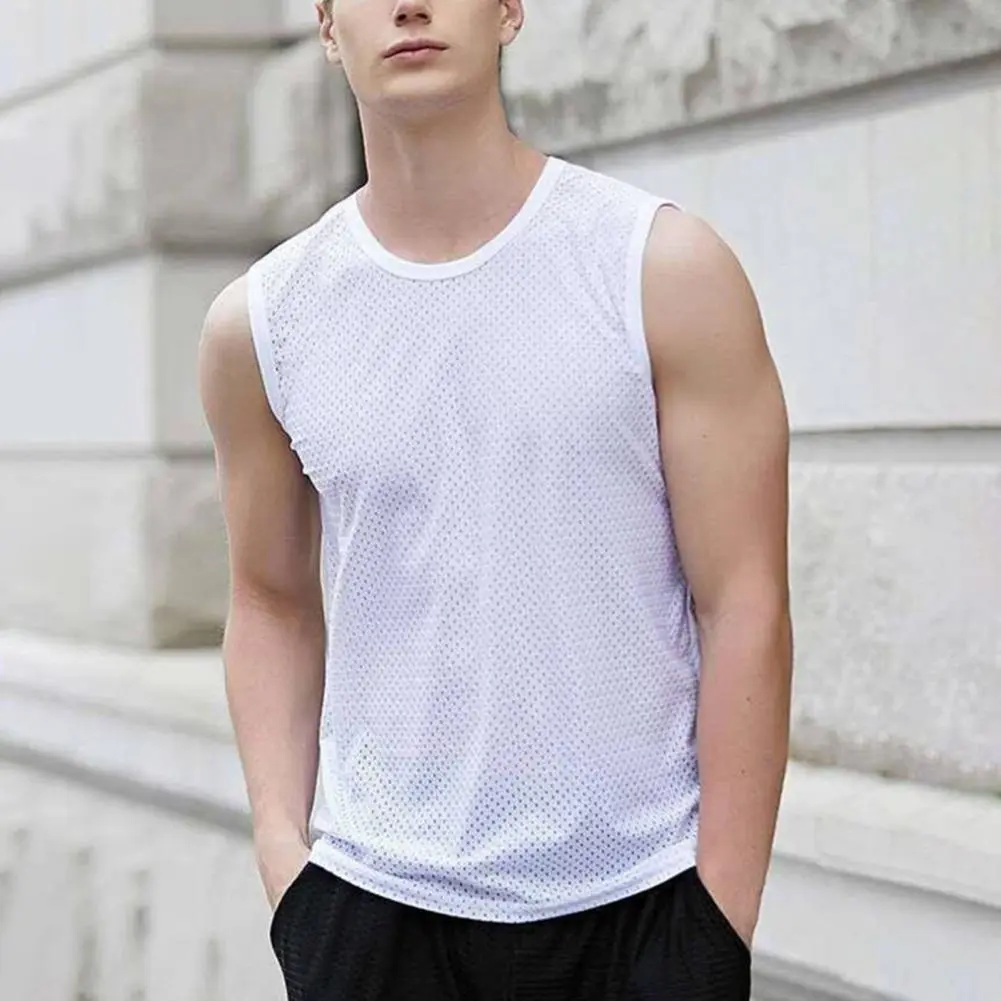 Men Sport Vest Pullover Men Summer Vest Quick Dry Solid Color Small Holes Sport Vest Sweat Absorption Gym Workout Men Tank Top