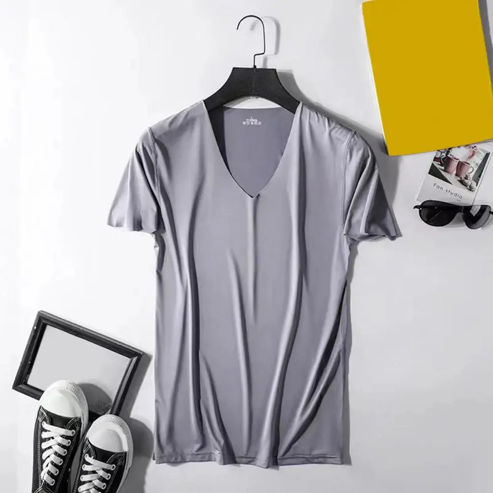 2025 Men Summer T-shirt Thin Ice Silk T-Shirt Men Crew Neck Short Sleeve Casual Soft Fitness Tops Modal Cotton Oversized Tees