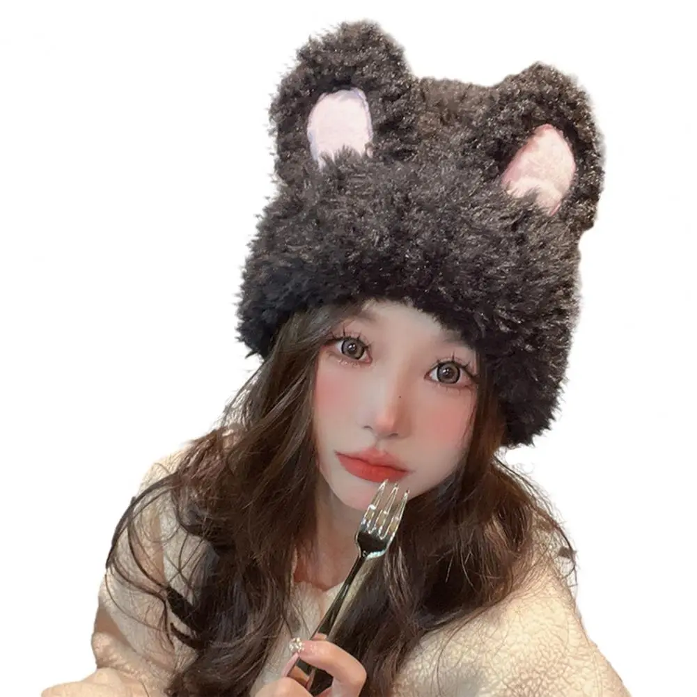 Trendy Brimless Beanie Knitted Brimless Hat Stylish Fluffy Rabbit Ears Knitted Hat Warm Winter Beanie for Women Lovely Thickened