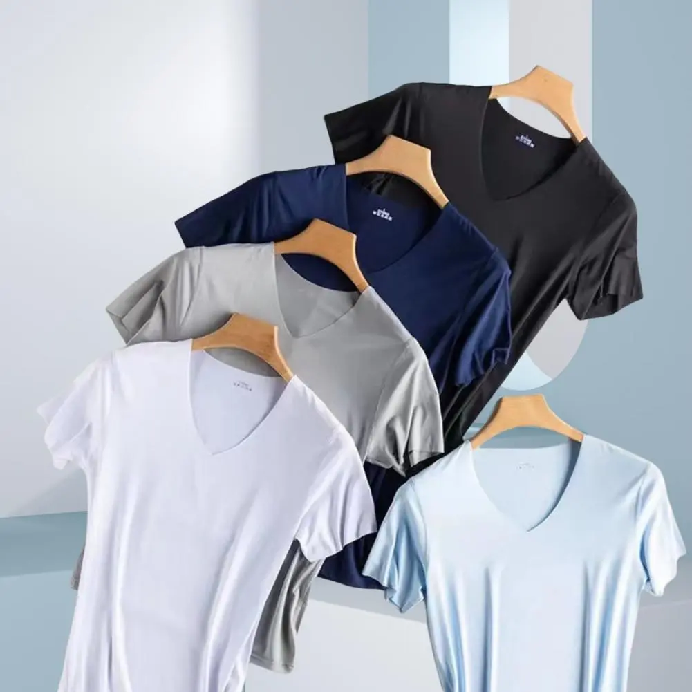 2025 Men Summer T-shirt Thin Ice Silk T-Shirt Men Crew Neck Short Sleeve Casual Soft Fitness Tops Modal Cotton Oversized Tees