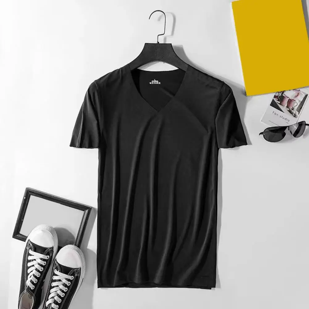 2025 Men Summer T-shirt Thin Ice Silk T-Shirt Men Crew Neck Short Sleeve Casual Soft Fitness Tops Modal Cotton Oversized Tees