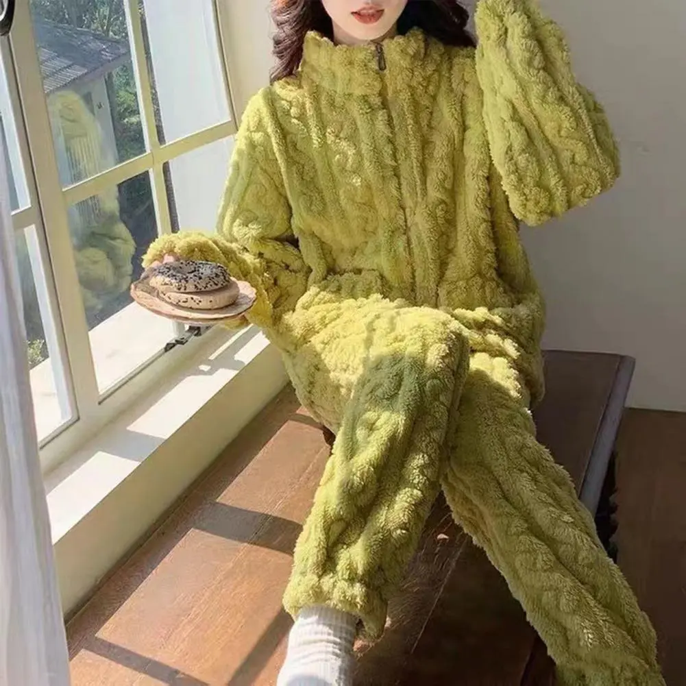 2024 Women Pajamas Winter Loose Sweet Casual Pajamas Women's Set Thickened Flannel Fleeceing Wool Nightwear Home Pants Sleepwear