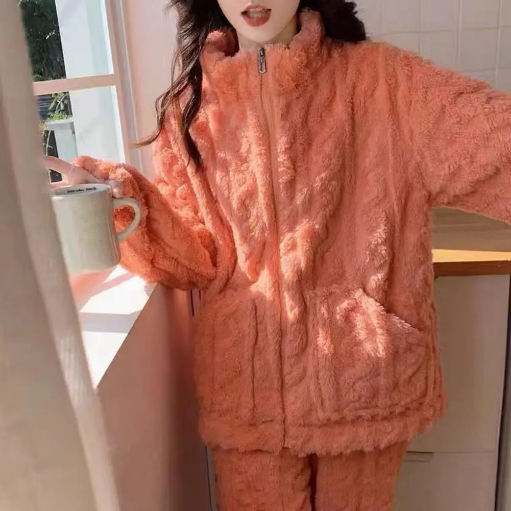 2024 Women Pajamas Winter Loose Sweet Casual Pajamas Women's Set Thickened Flannel Fleeceing Wool Nightwear Home Pants Sleepwear