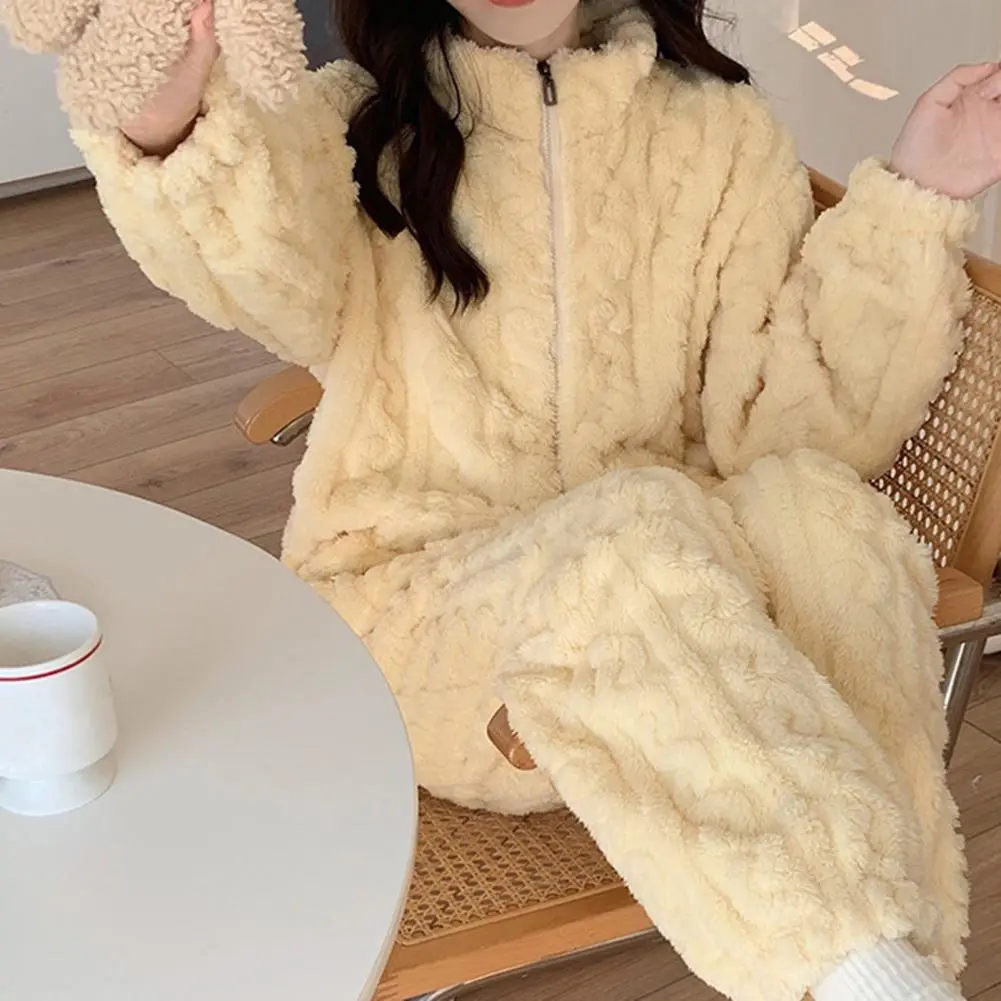 2024 Women Pajamas Winter Loose Sweet Casual Pajamas Women's Set Thickened Flannel Fleeceing Wool Nightwear Home Pants Sleepwear