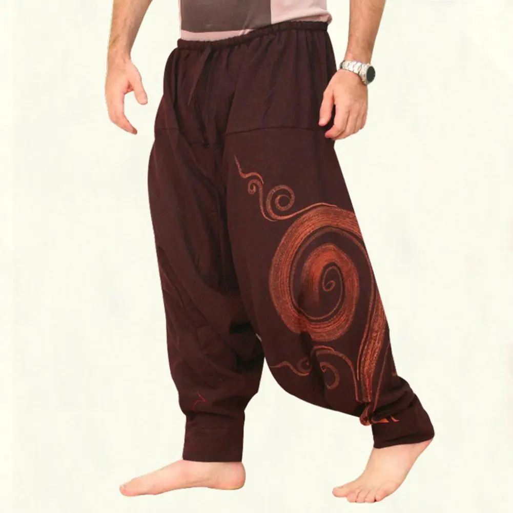 Men Yoga Pants Bohemia Pleated Oversized Casual Harem Trousers Hip-hop Style Elastic Waist Ethnic Deep Crotch Pants Men Trousers