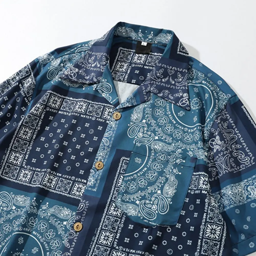 Cashew Print Men Shirt Leisure Short Sleeve Vertical Geometric Print Shirt Vintage Summer Streetwear Lapel Beach Shirt For Men