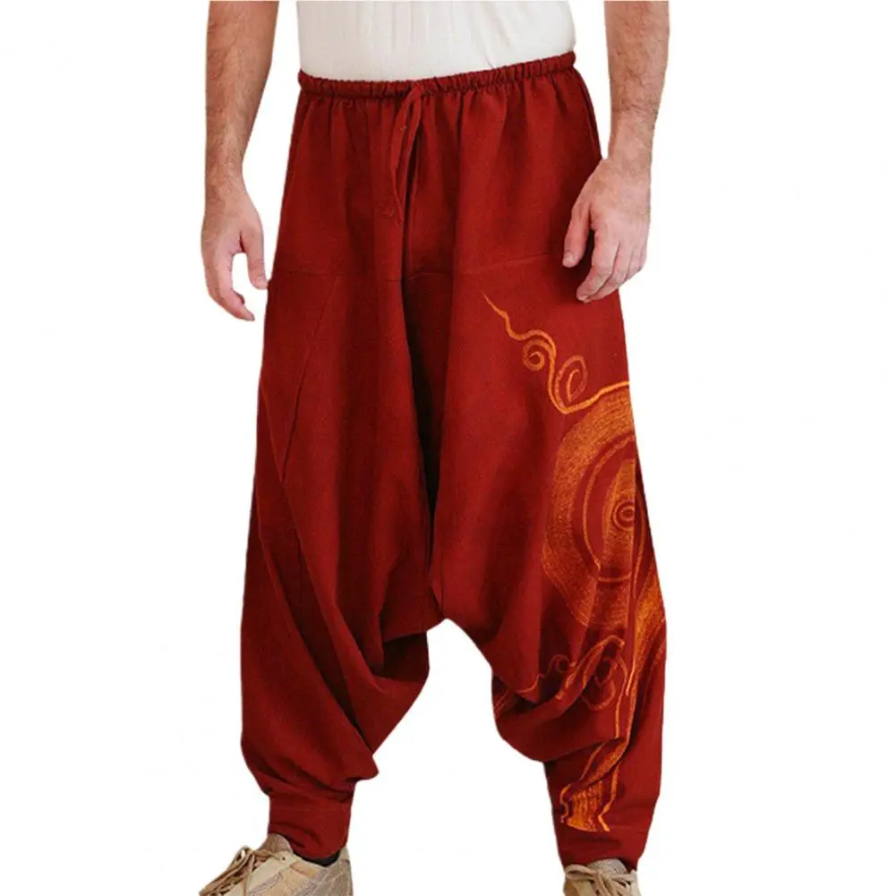 Men Yoga Pants Bohemia Pleated Oversized Casual Harem Trousers Hip-hop Style Elastic Waist Ethnic Deep Crotch Pants Men Trousers