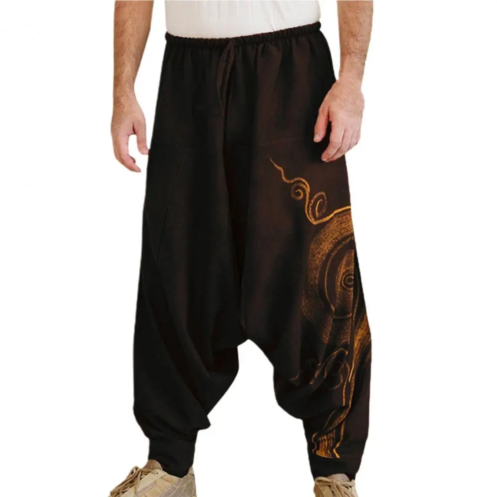 Men Yoga Pants Bohemia Pleated Oversized Casual Harem Trousers Hip-hop Style Elastic Waist Ethnic Deep Crotch Pants Men Trousers