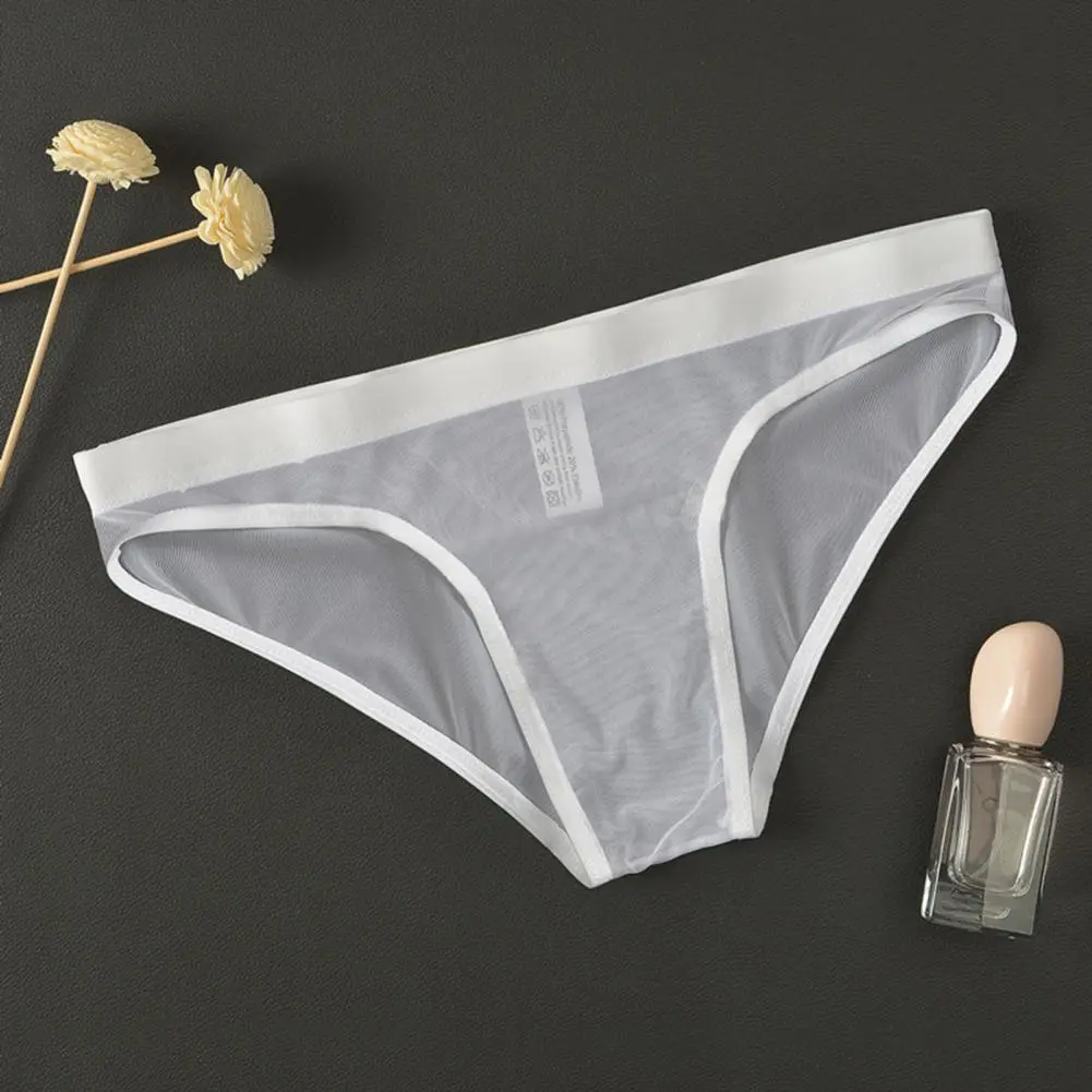 Male Briefs Breathable Mesh See Through Quick Dry Male Underwear Sexy Low Waist Thin Summer Triangle Men Panties Men Underpants
