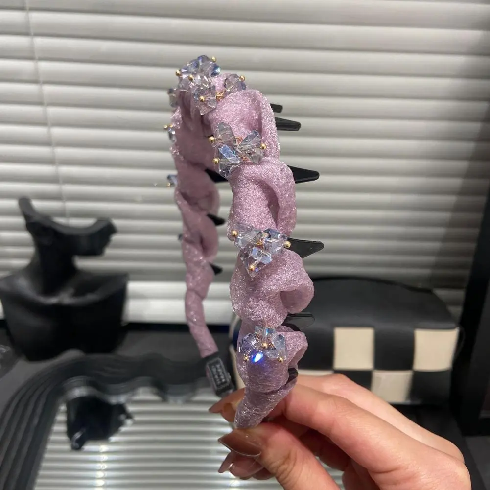 Exquisite Headband Sparkling Rhinestone Women's Headband with Colorful Fabric Cover Anti-slip Teeth Stylish Hair Accessory for A