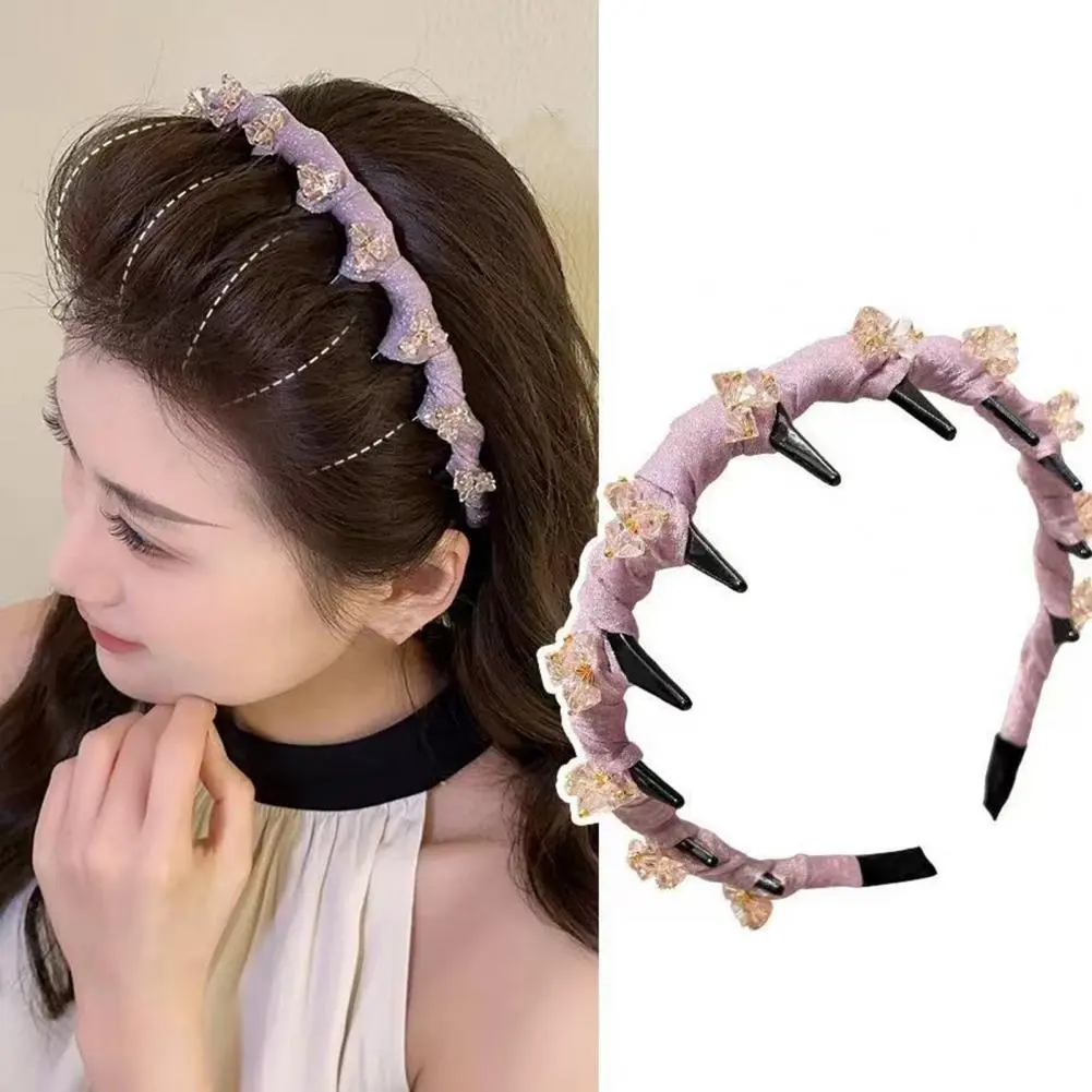 Exquisite Headband Sparkling Rhinestone Women's Headband with Colorful Fabric Cover Anti-slip Teeth Stylish Hair Accessory for A