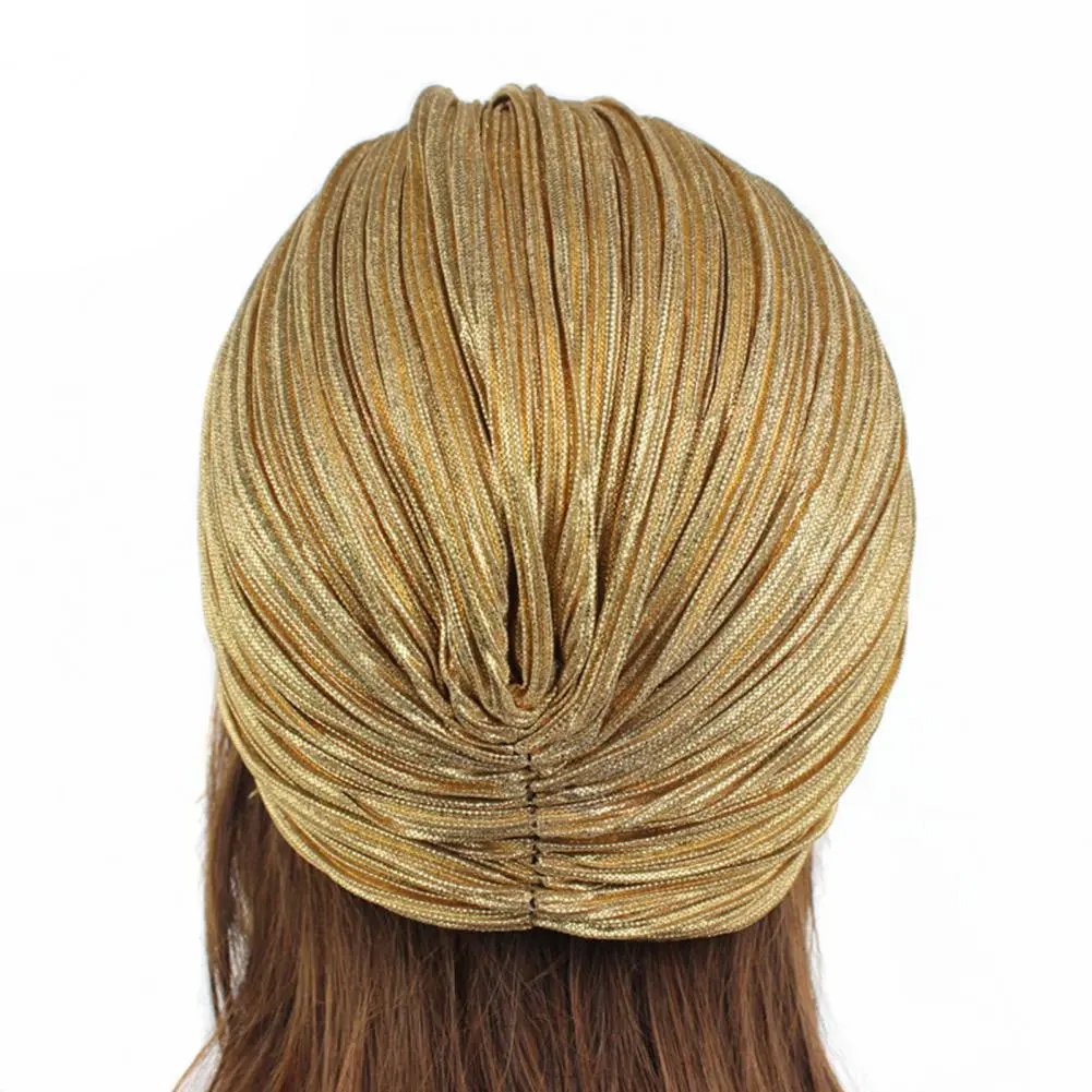Faux Embellished Headscarf Fancy Pleated Headwrap Vintage Rhinestone Turban Hat for Women Retro Style Headscarf with Fancy