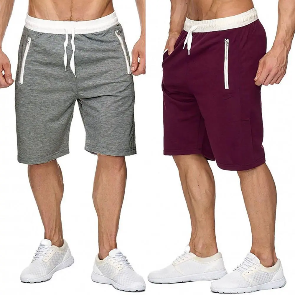 Men Short Sweatpants Drawstring Zipper Pockets Summer Short Pants Elastic Waist Loose High Waist Sport Shorts Board Shorts