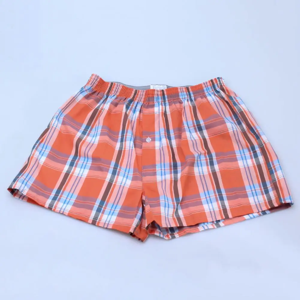 Men Boxers Plaid High Waist Casual Home Shorts Men Summer Pajama Shorts Deep Crotch Men Underpants Loose Elastic Waist Briefs