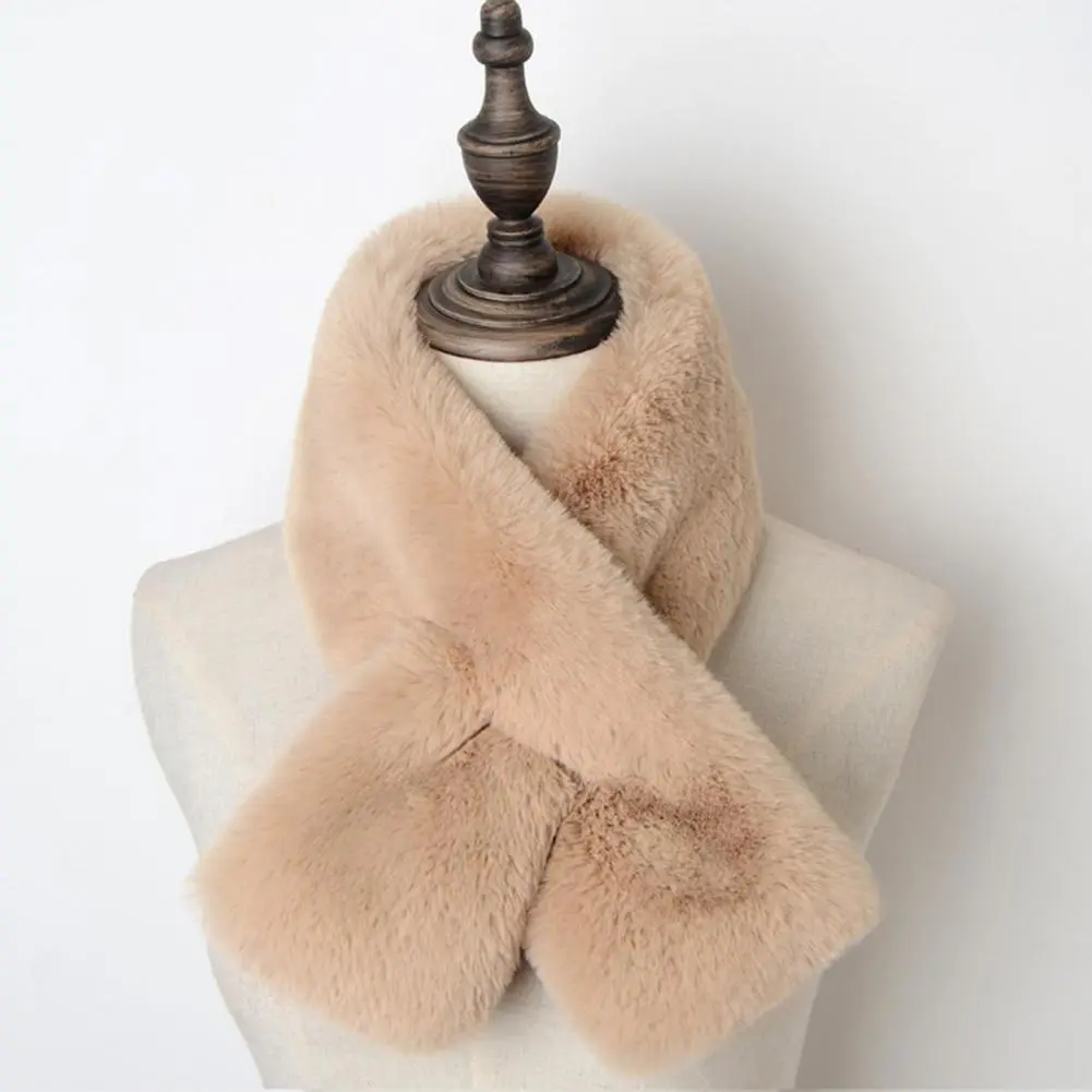 Cross Scarf Faux Rabbit Fur Double-sided Thickened Soft Washable Keep Warm  Autumn Winter Women Neck Warmer Collar Scarf