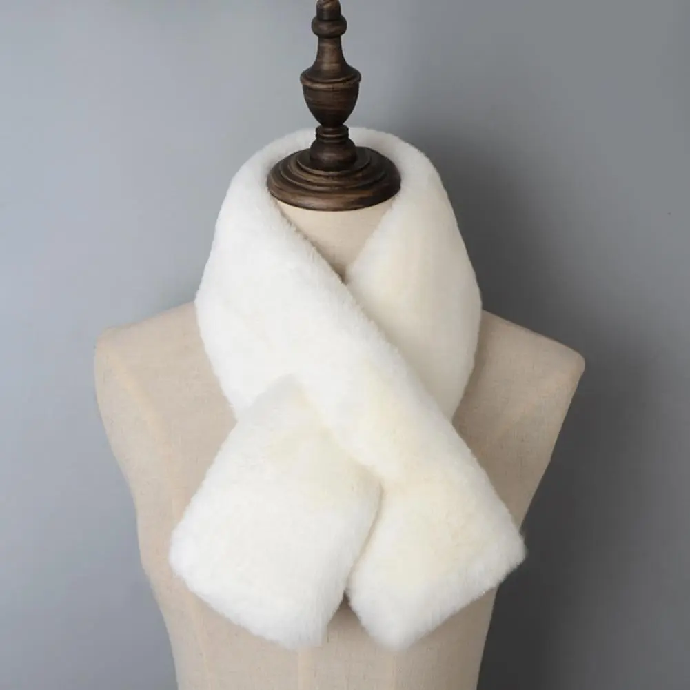Cross Scarf Faux Rabbit Fur Double-sided Thickened Soft Washable Keep Warm  Autumn Winter Women Neck Warmer Collar Scarf