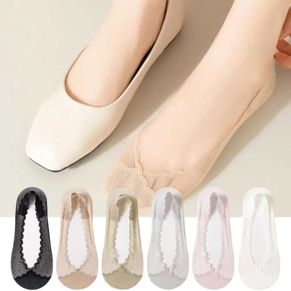 Sweat-absorbent Socks Cotton Socks Elegant Women's Lace Boat Socks with Breathable Mesh Design for Anti-slip for Everyday