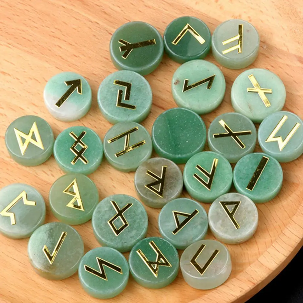 Faux Healing Set Rune Stones Agate Rune Stone Set for Witchcraft Fortune-telling Divination Nordic Language Stones for Spells