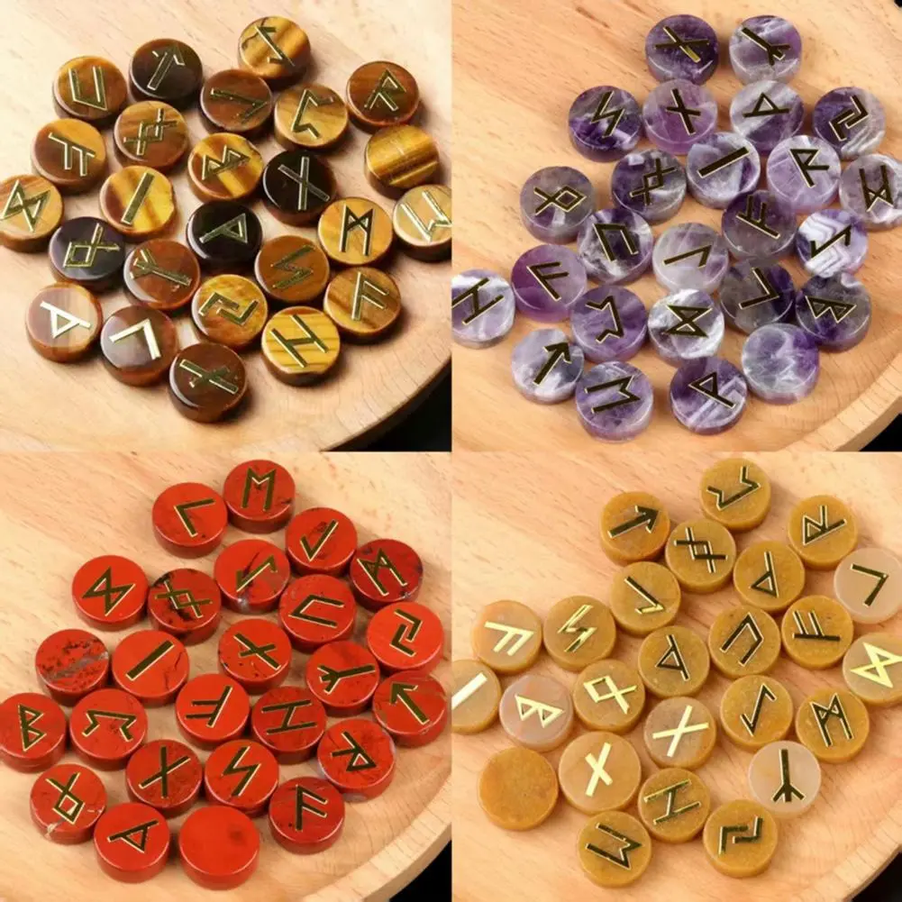 Faux Healing Set Rune Stones Agate Rune Stone Set for Witchcraft Fortune-telling Divination Nordic Language Stones for Spells