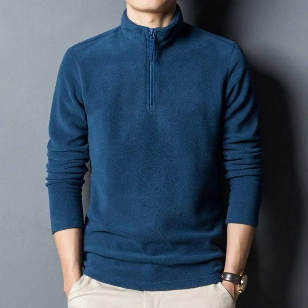 2024 Polar Fleece Men Solid Color Sweatshirt Cozy Men's Winter Sweatshirt Zipper Stand Collar Thick Polar Fleece Neck Protection