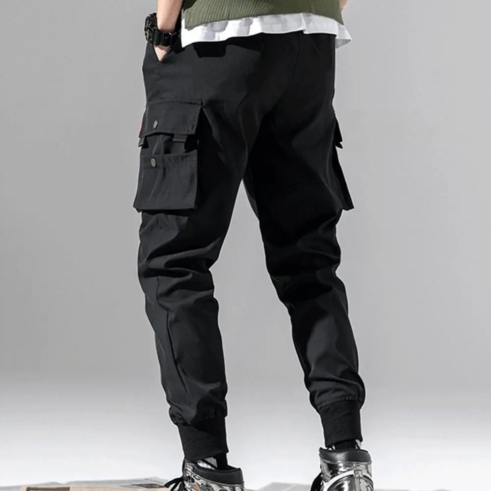 2025 Men's Casual Pants Thin Drawstring Leg Binding Workwear Pants Loose Trousers Multi Pocket Casual Straight Joggers Pants