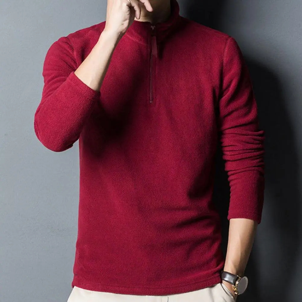 2024 Polar Fleece Men Solid Color Sweatshirt Cozy Men's Winter Sweatshirt Zipper Stand Collar Thick Polar Fleece Neck Protection
