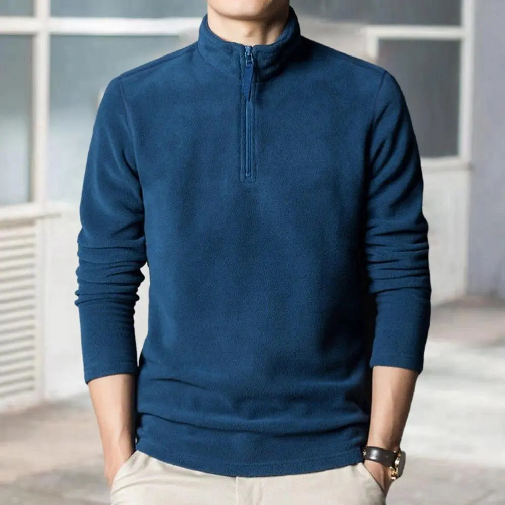2024 Polar Fleece Men Solid Color Sweatshirt Cozy Men's Winter Sweatshirt Zipper Stand Collar Thick Polar Fleece Neck Protection