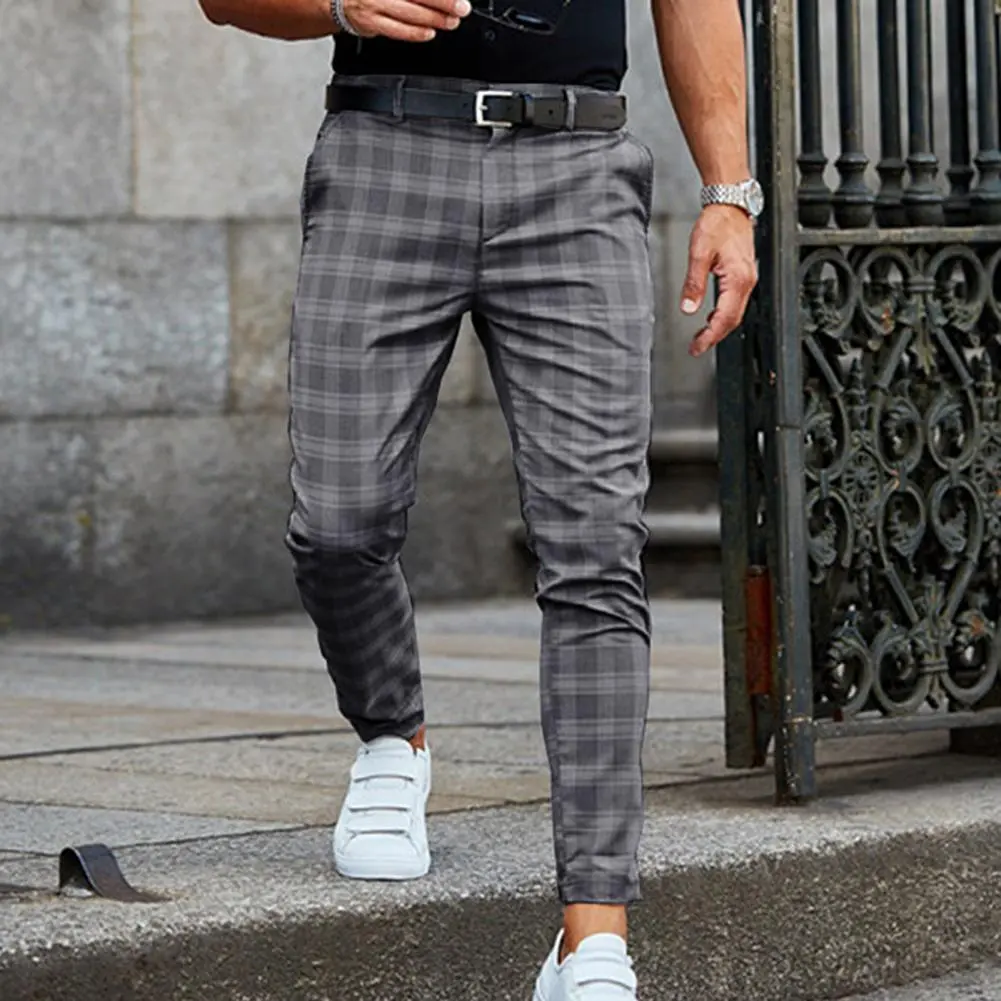 2025 Men Trousers Plaid Loose Autumn Winter Vintage Checkered Pants Men's Fashion Slim Fit Plaid Casual Pants Long Pencil Pants