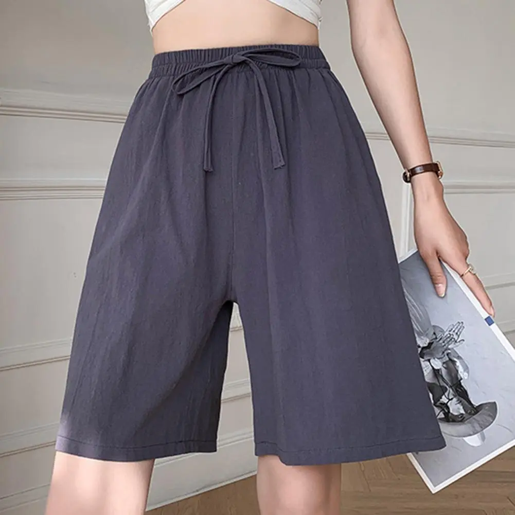 2025 Drawstring Shorts Korean style Summer Casual Shorts Elastic Waist Drawstring Shorts Solid Color Wide Leg Loose Short Pants