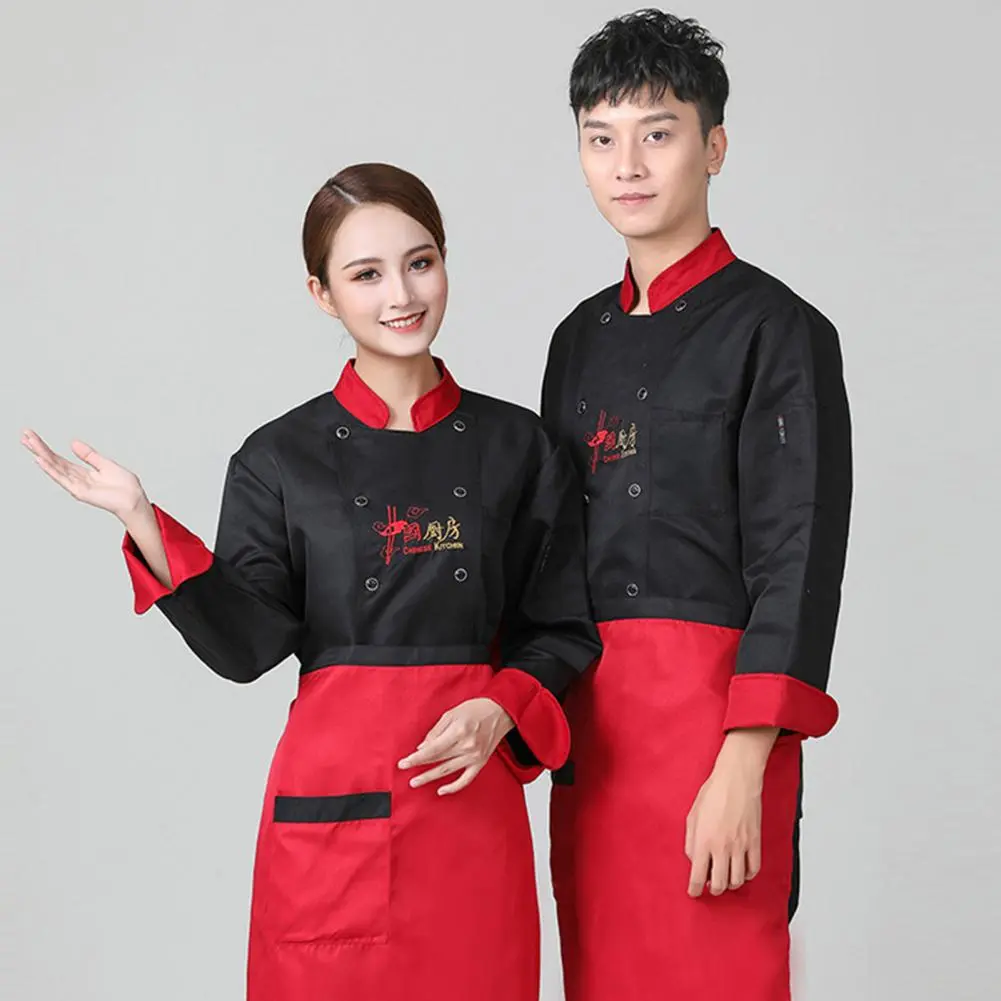 Chef Shirt Men Ladies Chef Shirt Jacket Stand Collar Long Sleeves Pockets Embroidery Chef Top Breathable Work Uniform Jacket