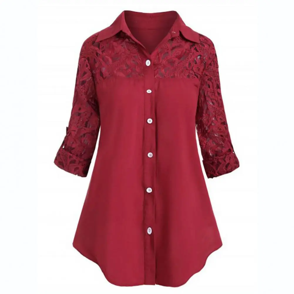 Lace Stitching Women Blouse Casual Shirts Chic Elegant Floral Lace Fashion Long Sleeve Cotton Shirts Oversize solid Blouse