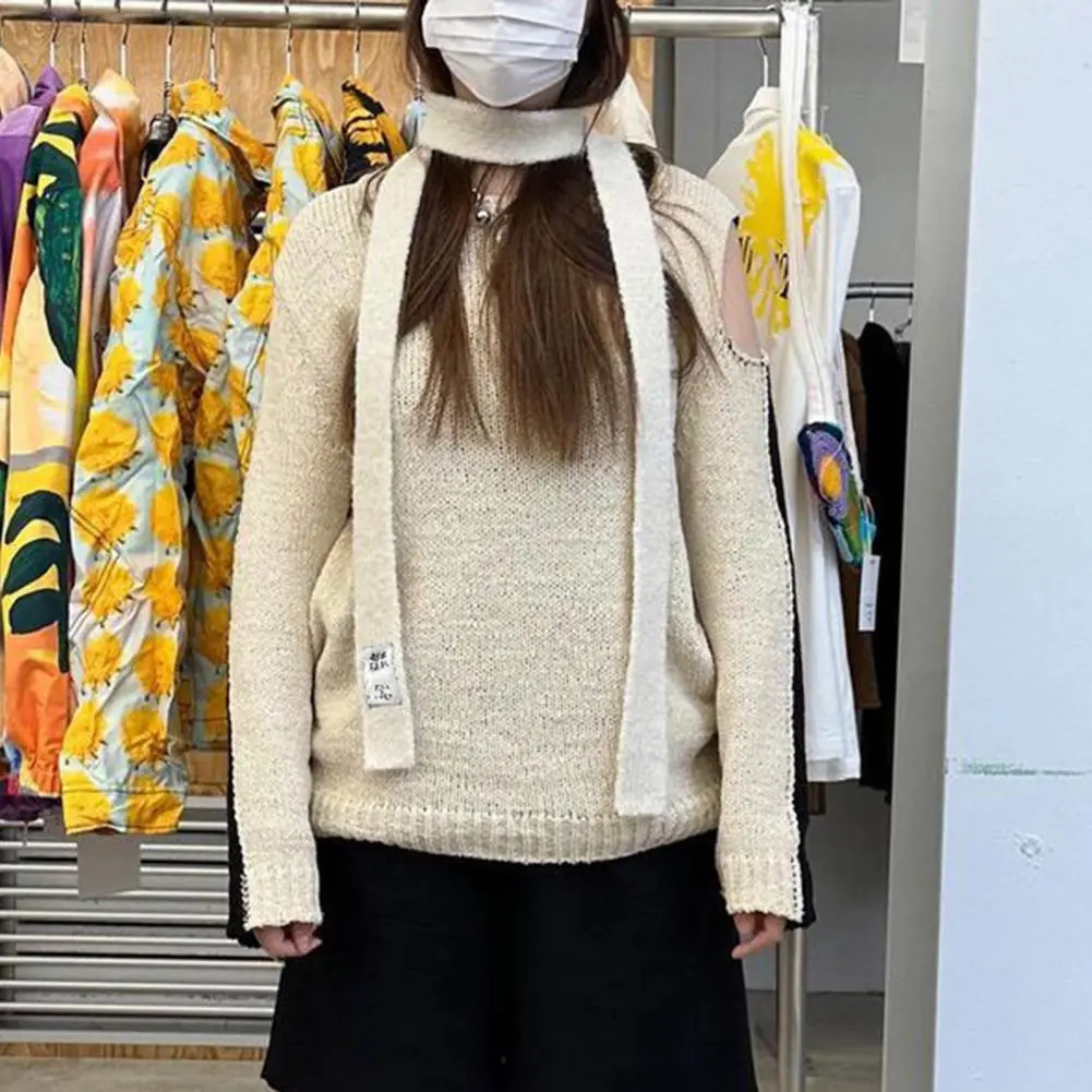Candy Color Long Scarf Women Casual Knitting Scarf Korean Fashion Thin Trendy Scarf Autumn Winter Letter Logo Solid Warm Scarf