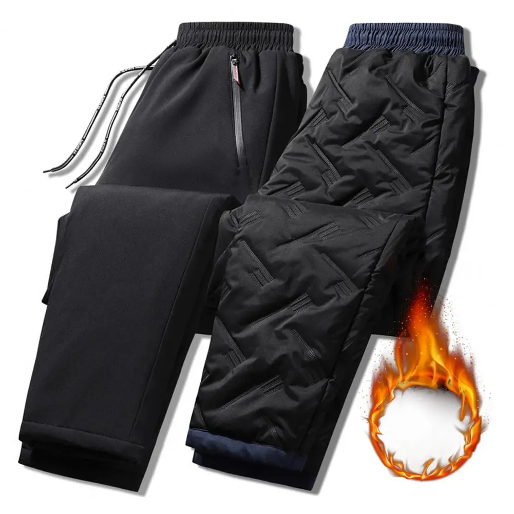 Cotton Pants Windproof Drawstring Pants Thicken Elastic Waist Cotton Padded Men Thick Fleece Thermal Trousers Casual Pants