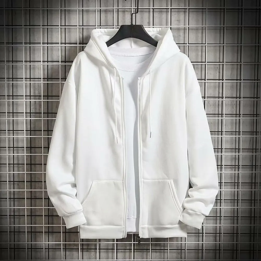 Harajuku Men Coat Solid Color Zip Hoodie Jacket Loose Goth Long Sleeve Sweatshirt Hip Hop Drawstring Hooded Hat Cardigan Top