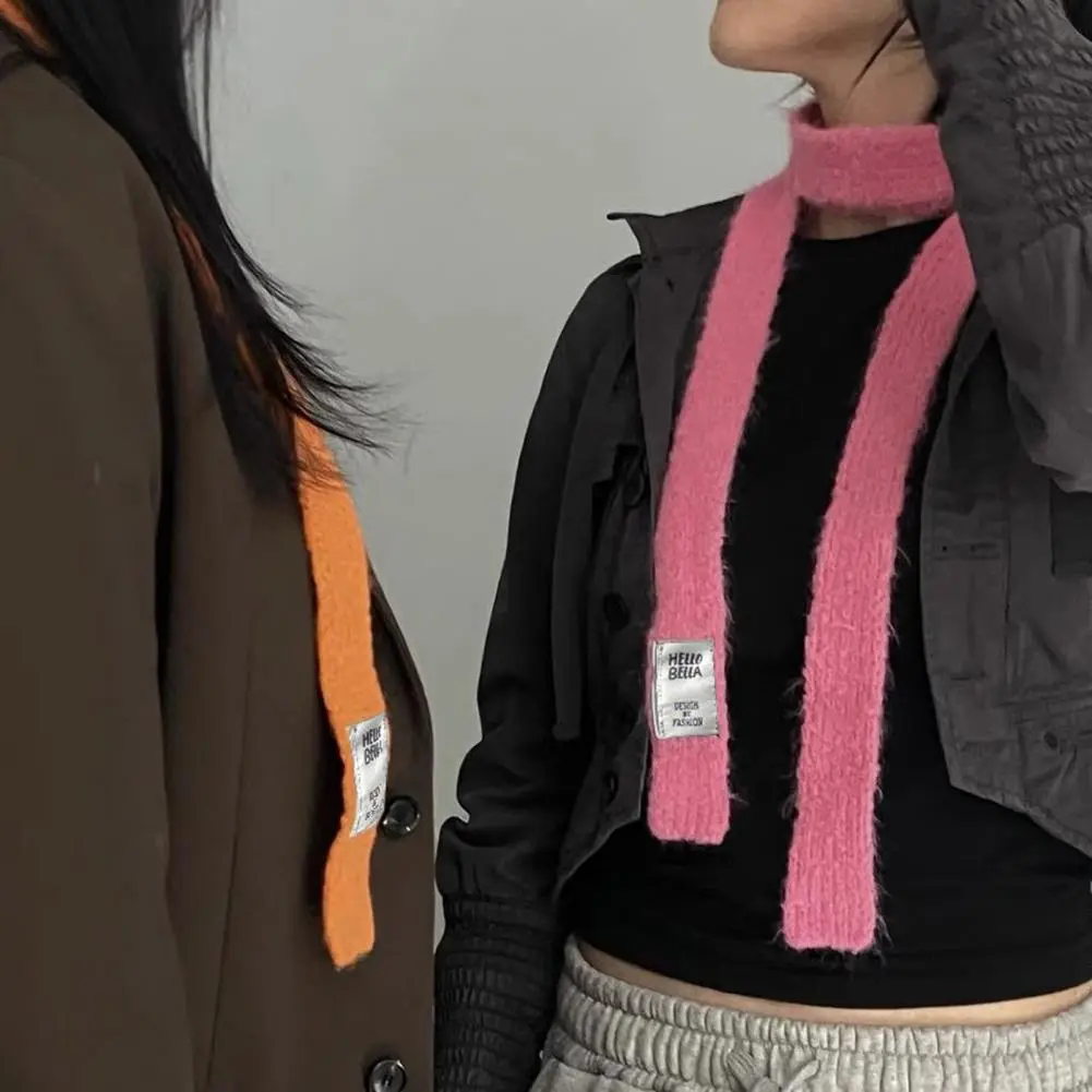 Candy Color Long Scarf Women Casual Knitting Scarf Korean Fashion Thin Trendy Scarf Autumn Winter Letter Logo Solid Warm Scarf