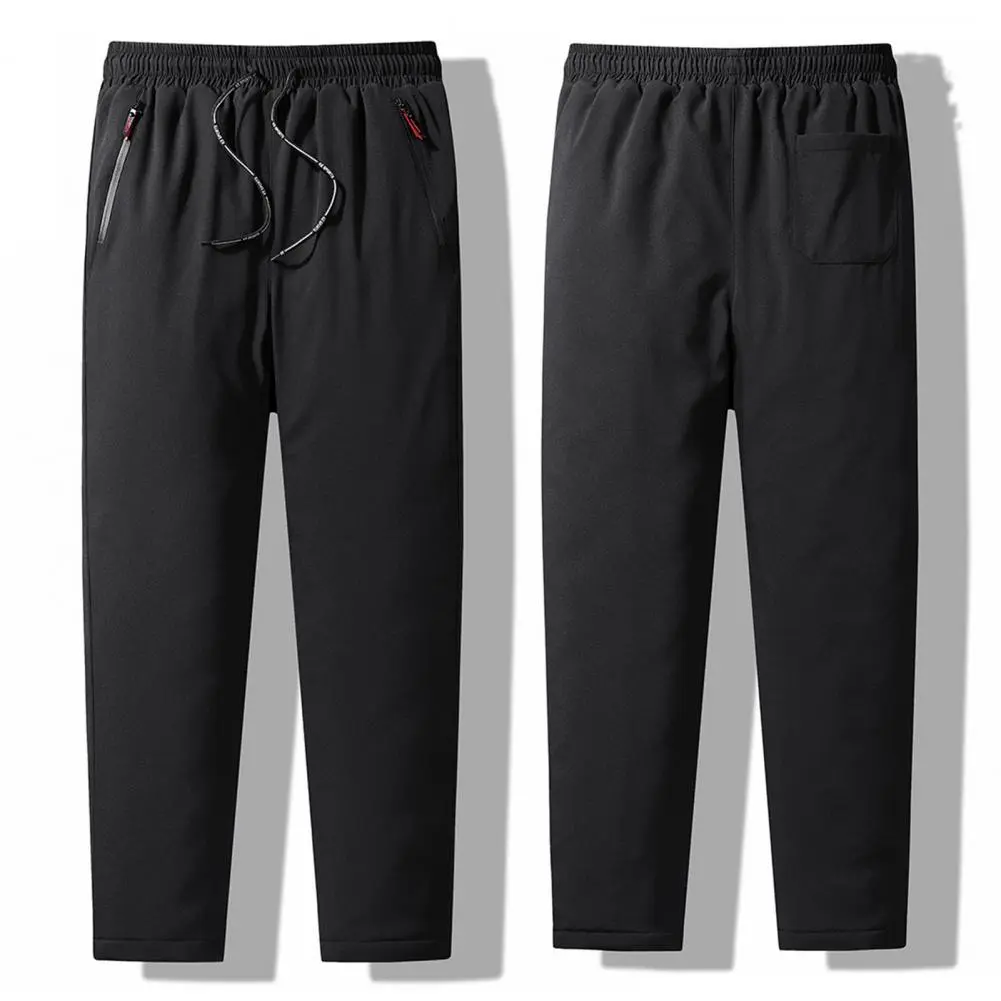 Cotton Pants Windproof Drawstring Pants Thicken Elastic Waist Cotton Padded Men Thick Fleece Thermal Trousers Casual Pants