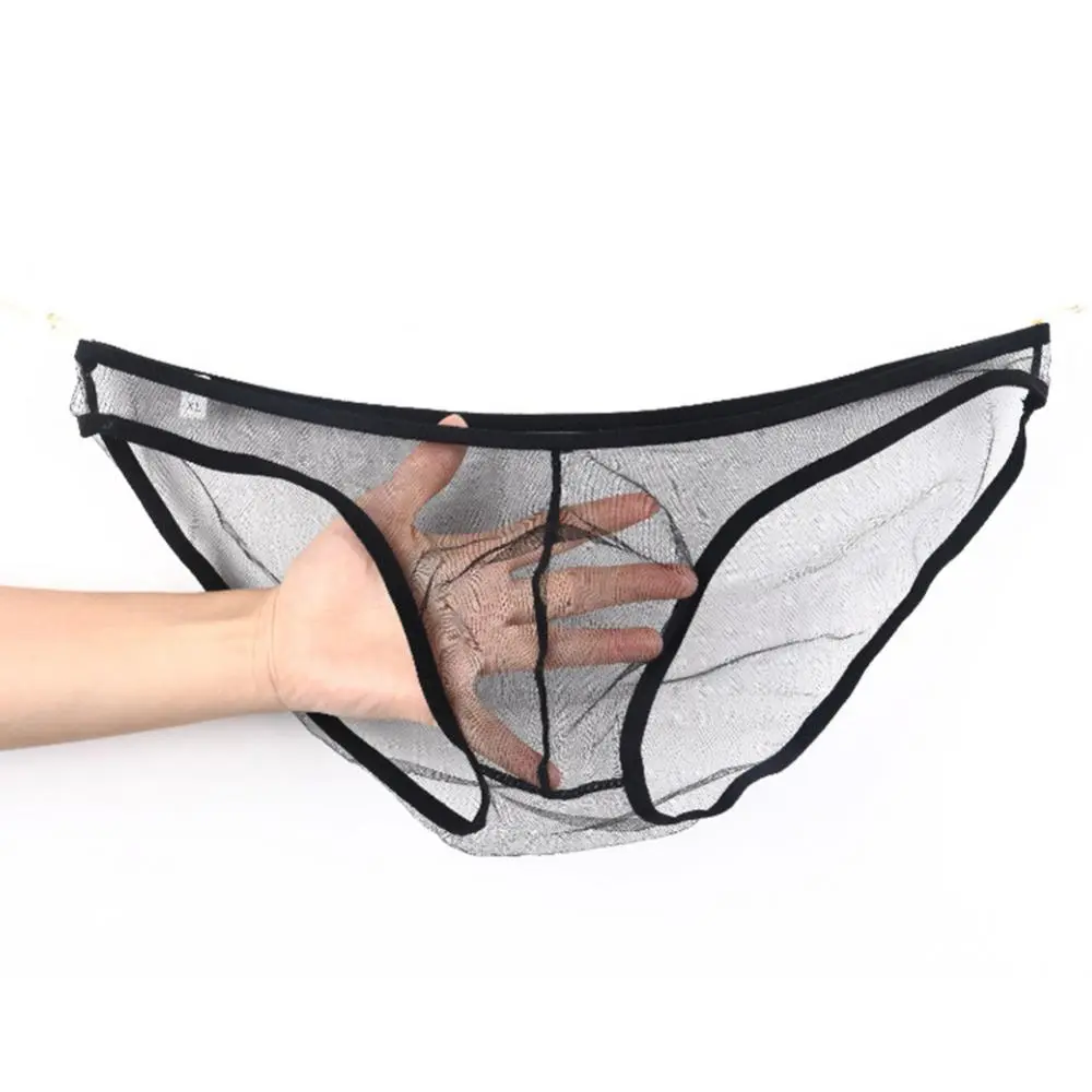 Men Sexy See-Through Mesh Solid Color T-Back Thong Briefs Low Rise Men Underwear Perspective Mesh Bag Low Waist Briefs