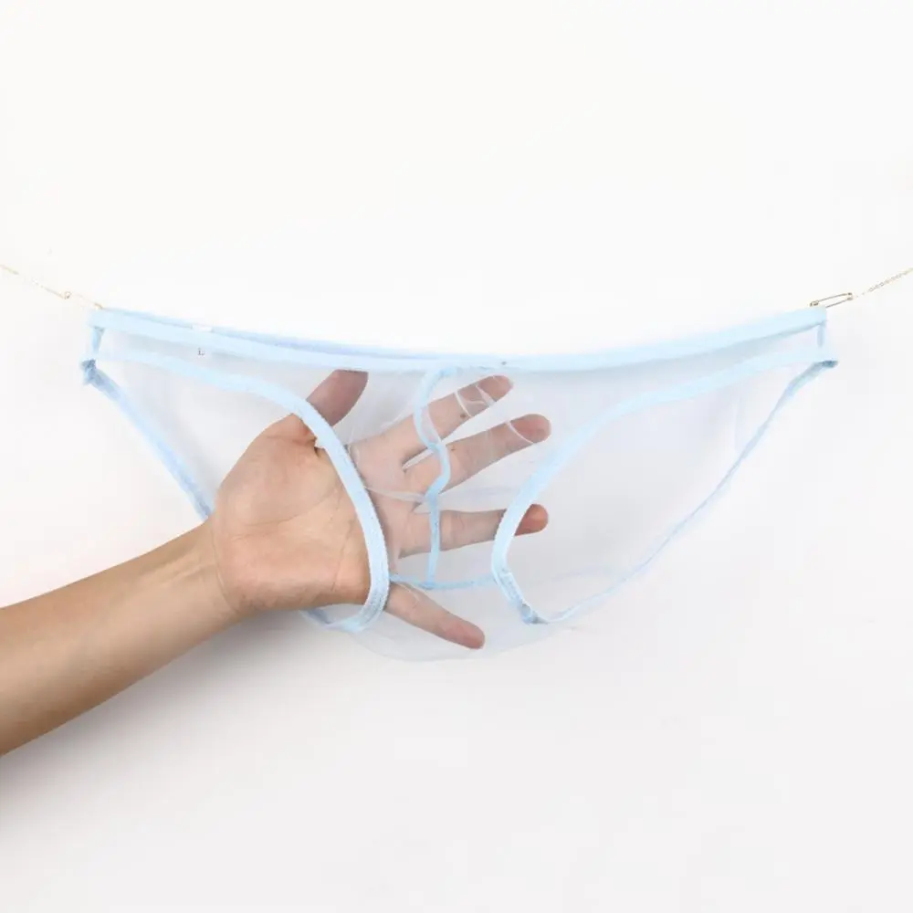 Men Sexy See-Through Mesh Solid Color T-Back Thong Briefs Low Rise Men Underwear Perspective Mesh Bag Low Waist Briefs