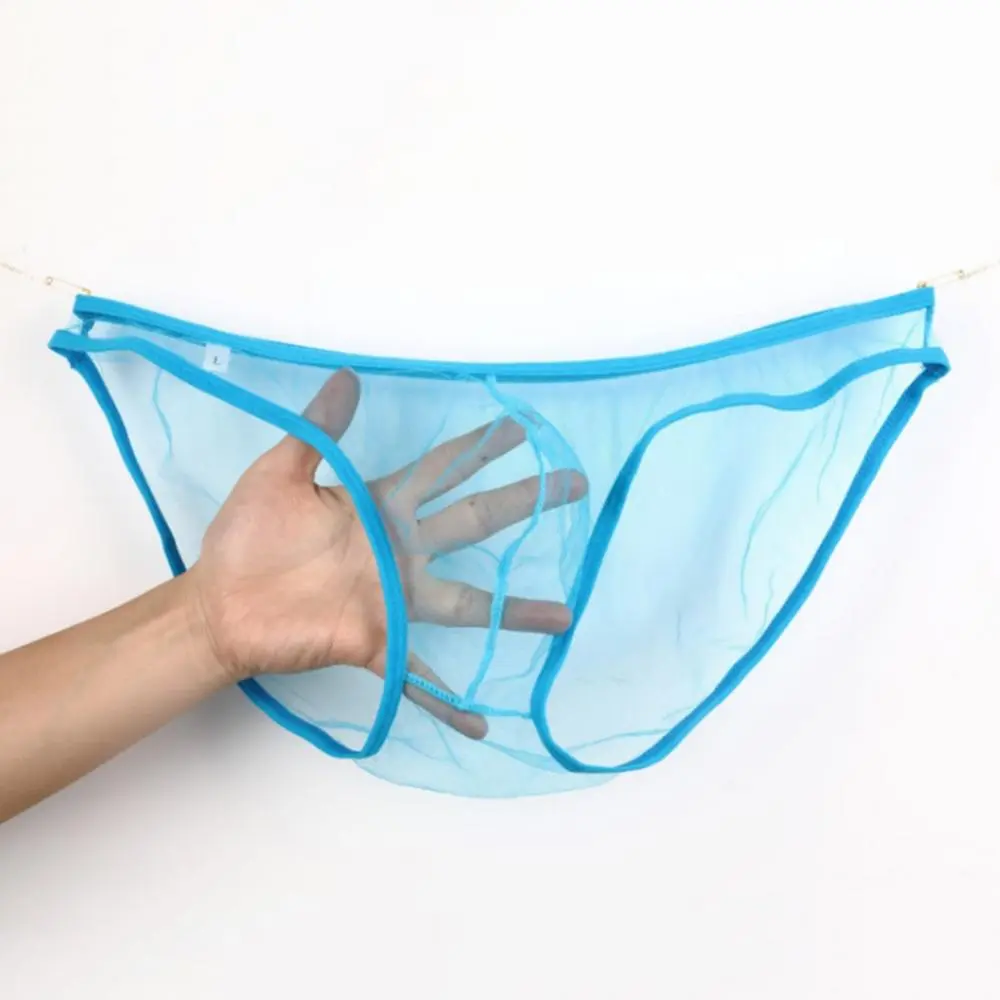 Men Sexy See-Through Mesh Solid Color T-Back Thong Briefs Low Rise Men Underwear Perspective Mesh Bag Low Waist Briefs