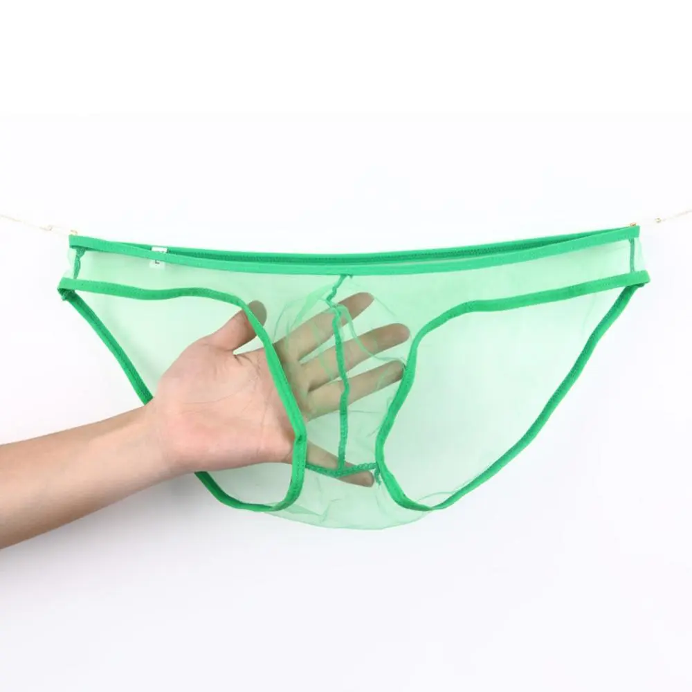 Men Sexy See-Through Mesh Solid Color T-Back Thong Briefs Low Rise Men Underwear Perspective Mesh Bag Low Waist Briefs