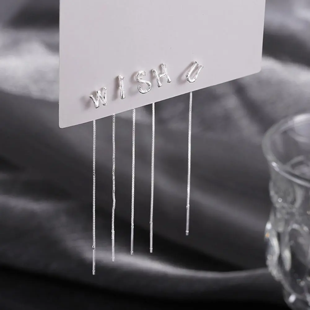 1Pc Dangle Earring 26 English Letters Long Tassel Line Chain Ins Style Silver Color Women Drop Earring Copper Chain Earrings