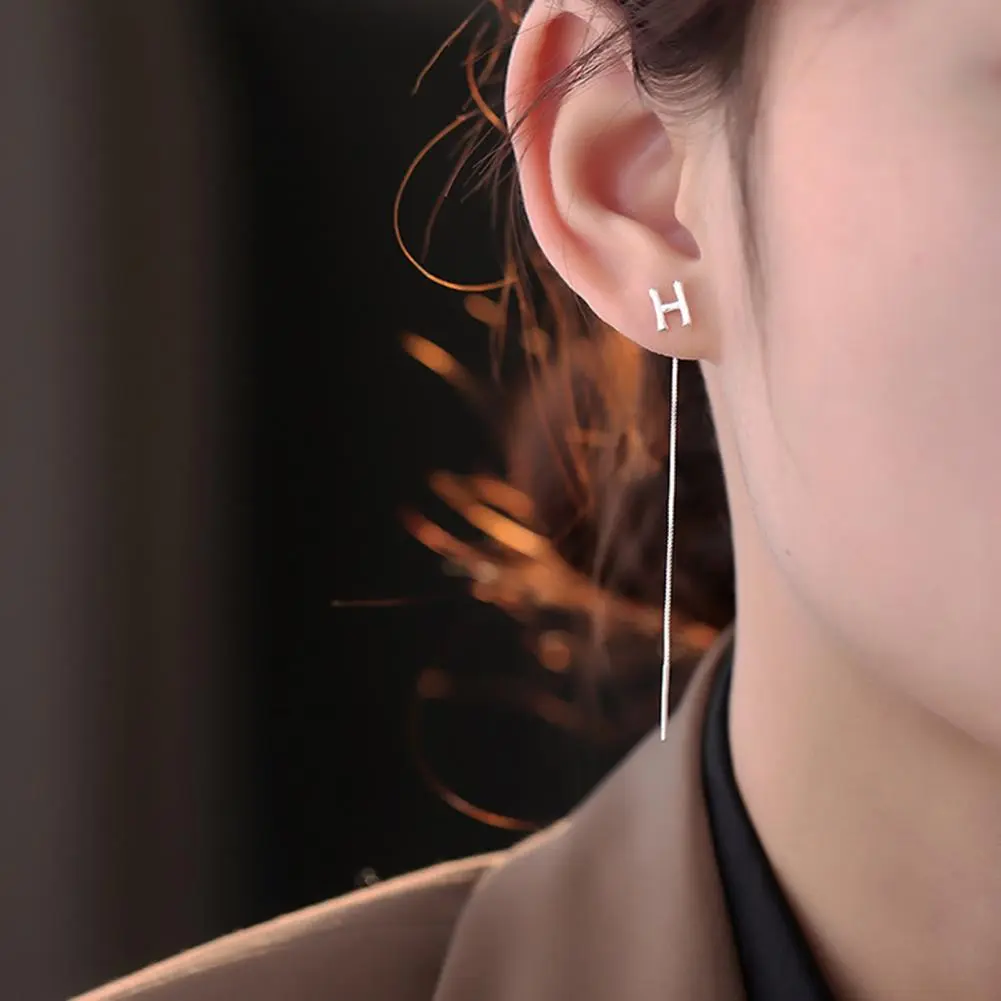 1Pc Dangle Earring 26 English Letters Long Tassel Line Chain Ins Style Silver Color Women Drop Earring Copper Chain Earrings
