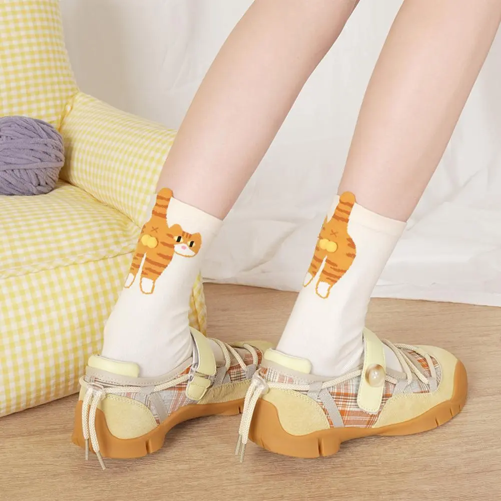 Cat-themed Socks Women Cat Socks Funny Cat Lover's Crew Socks with Fuzzy Balls Novelty Animal for Women Cute Cat for Friends