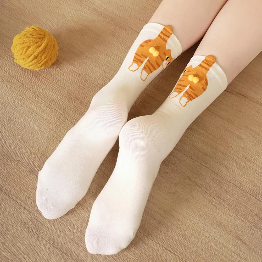 Cat-themed Socks Women Cat Socks Funny Cat Lover's Crew Socks with Fuzzy Balls Novelty Animal for Women Cute Cat for Friends